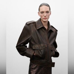 NWT Mango POCKET LEATHER JACKET